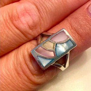 925 Sterling Silver Mother of Pearl Ring/ Cristian Lay- Made in Spain SIZE 7